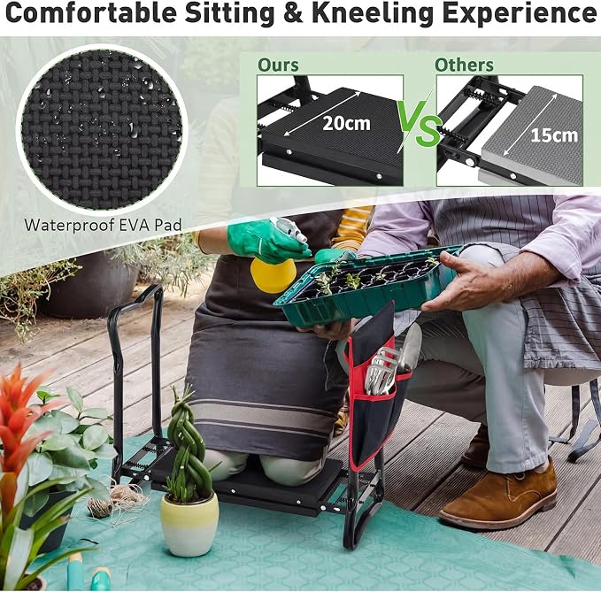 Giantex Garden Kneeler & Seat, Folding Gardening Stool, Portable Garden Bench with EVA Foam Pad, Heavy-Duty Metal Frame, Gardening Tool for Women Men Seniors, Holds 330 LBS, Black (with 1 Bags)
