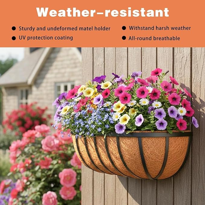 4 Pack 36" Railing Planter Window Box with Coco Fiber Liner Horse Trough Planter The Railing Planter Boxes for Deck Porch Fence Outdoor