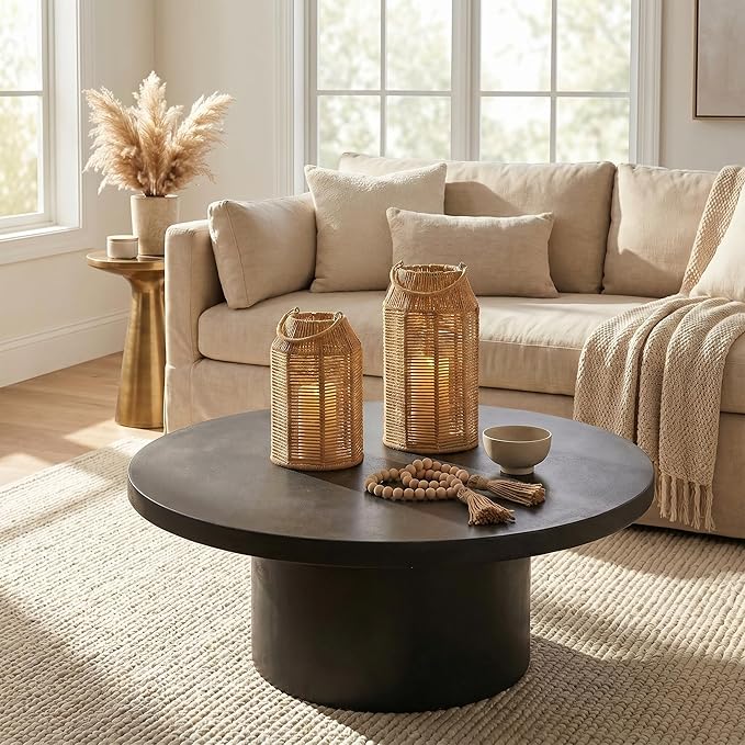 Natural Jute Boho Lanterns - Handcrafted Coffee Table Decor to Enhance Your Home - Modern Decorative Farmhouse Beauty for Living Room, Patio & Front Porch, Indoor and Outdoor or Kitchen Dining Table