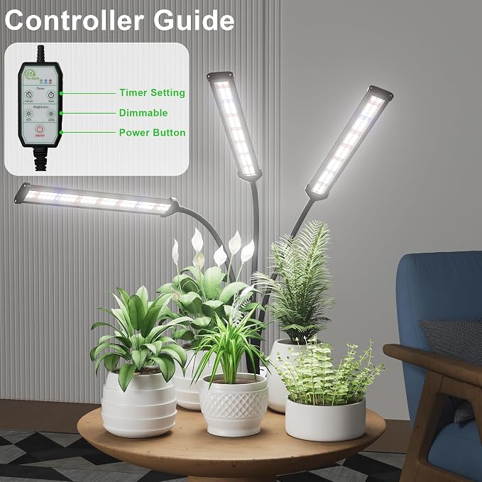 GooingTop Grow Light,24W (160Watts Equiv) 5000K White Full Spectrum LED Growing Lamp Clip on Desk for Indoor Plants,Bulbs Replaceable & Non-dimmable (Black, 120Watts)