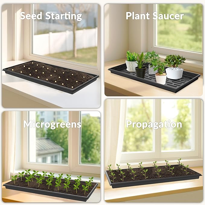 Gardzen 10-Pack 1020 Growing Trays, Reusable Plant Grow Trays, Ideal for Seed Starting, Microgreens, Indoor Gardening, and Greenhouse Nurseries, 21" × 11"