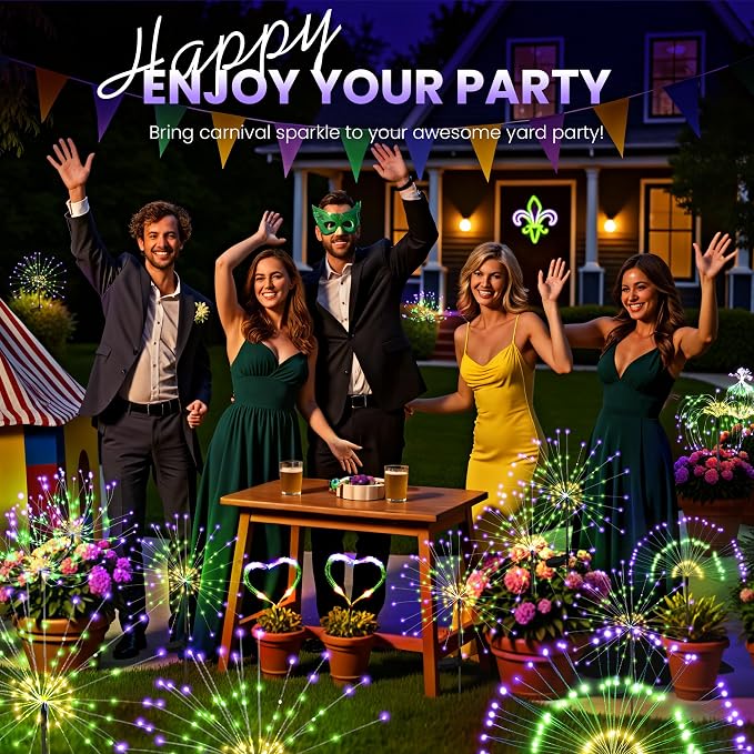 PEVOROS Garden Decor Solar Lights Outdoor,4 Pack 120LED Waterproof Colorful Solar Garden Lights Your Outdoor Decoration,Yard, Patio, Porch,Flower Pot,Pathway, for 4th of July (Purple, Green, Yellow)