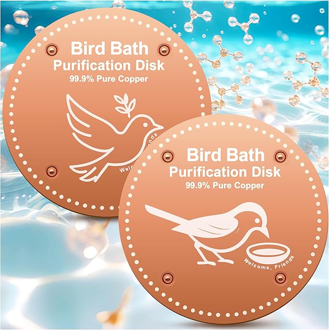 Bird Bath Purification Disk Pure Copper Outside Winter Solar Power Birdbath Heater Deicer Cage Hanging Bowl Metal Warmer Deck Railing Glass Concrete Ceramic Stone Stand Outdoor Fountain Station