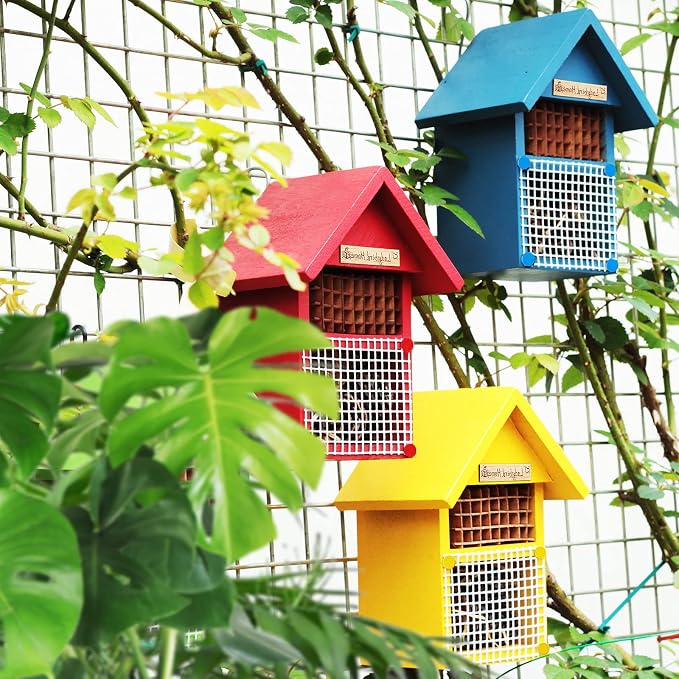 CEDAR ALPHA 4 Pack DIY Insect Hotel Kit, Backyard Insect House, Solid Wood 5.9"x 7.7"x 4.7", UVcoating Painted, Bee House, Nesting Habitat Shelters, Garden Shelter for Bees, Butterflies, Bugs