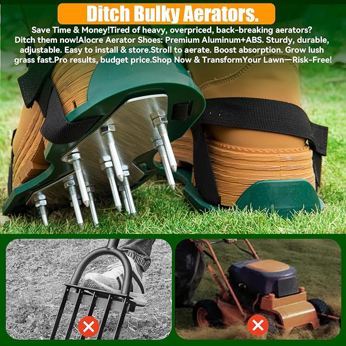 Heavy Duty Metal Lawn Aerator Shoes - 3/4" Durable Spikes, Aerating Sandals for Yard, Garden & Grass, Easy-to-Use Soil Aeration Tool
