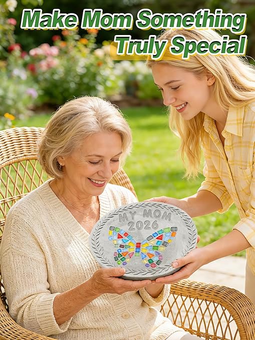 All-in-One 10in Stepping Stone Kit - Includes Cement Mix, Concrete & Letter Molds, Mosaics, Carving Tools, Gloves & Mat, Make Your Own Stepping Stones Outdoor for Garden Walkway Mother's Day