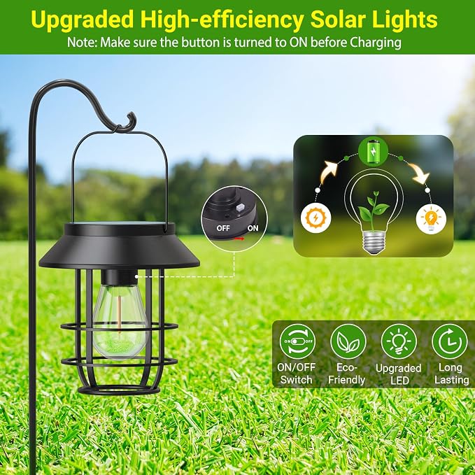 Solar Lanterns Outdoor Waterproof, High Brightness Hanging Solar Lights for Outside with Wall Hooks, Halloween Decor Retro Metal Outdoor Lanterns Auto On/Off for Patio, Yard Decor, Black, 4Pack