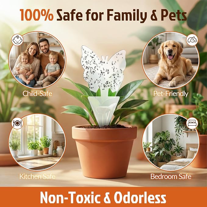 100 Pack Gnat Traps, Plant Sticky Traps for Flying Insects, Double Sided Flying Bug Catcher for Indoor Outdoor Fruit Flies, Mosquitoes,Easy Release Liner for Plants, House