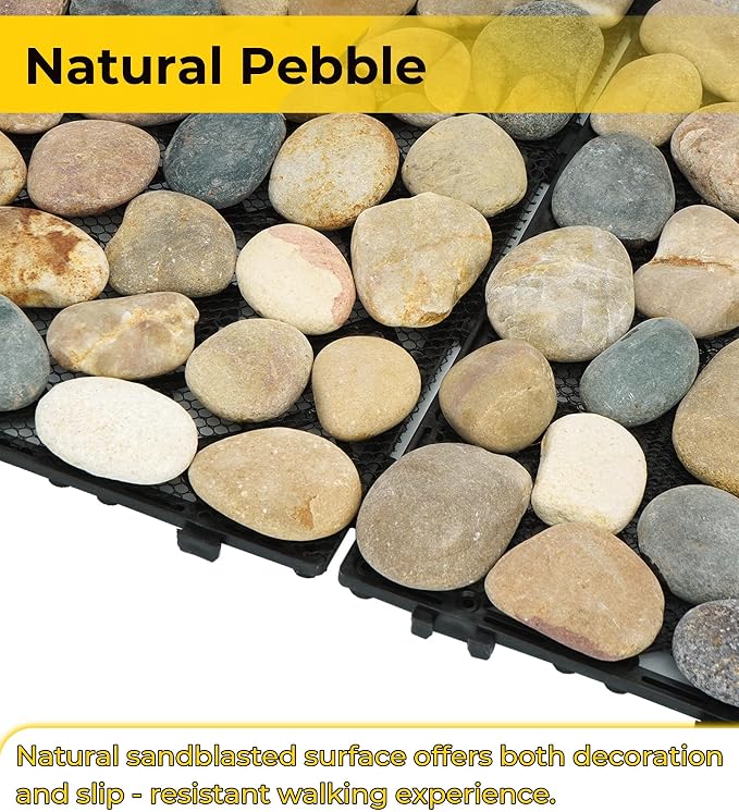 jxgzyy 4 Pcs Interlocking Stepping Stones Outdoor for Garden, 11.8" Square Pavers for Landscaping, Outside Pebble River Stone Mat for Yard Lawn Patio Pathway Walkway (Light Colour)
