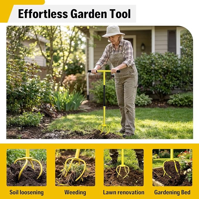 Garden Twist Tiller Manual Hand Tiller, Garden Claw Cultivator with Ergomomic Handle, Big Claw Steel Cultivator, Garden Tool Lawn Aerator Soil Loosener for Plant Box Garden Bed