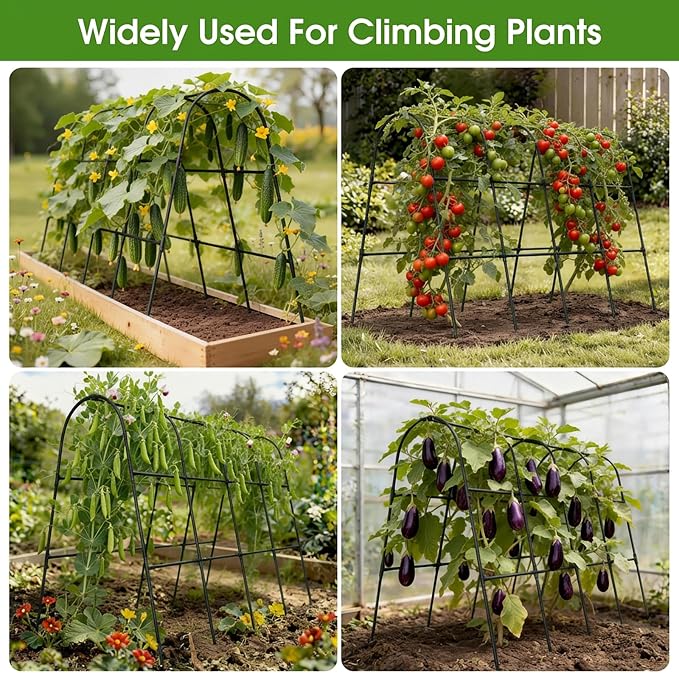 Cucumber Trellis for Raised Bed,U-Shape Garden Trellis for Climbing Plants Outdoor, Metal Arch Vegetables Trellis, Plant Support for Vine (Black, 63" Lx21.6 Wx47.2 H-Large)