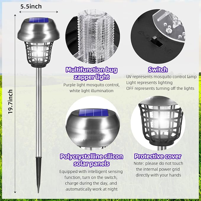 2026 Mosquito Repellent Outdoor Patio Solar Bug Zapper Outdoor Mosquito Zapper for Moths,Gnats,Flies,Small Flying Insect,Gnat Killer for Vegetable Beds,Electric Fly Zapper for Backyard,Garden 4Pack