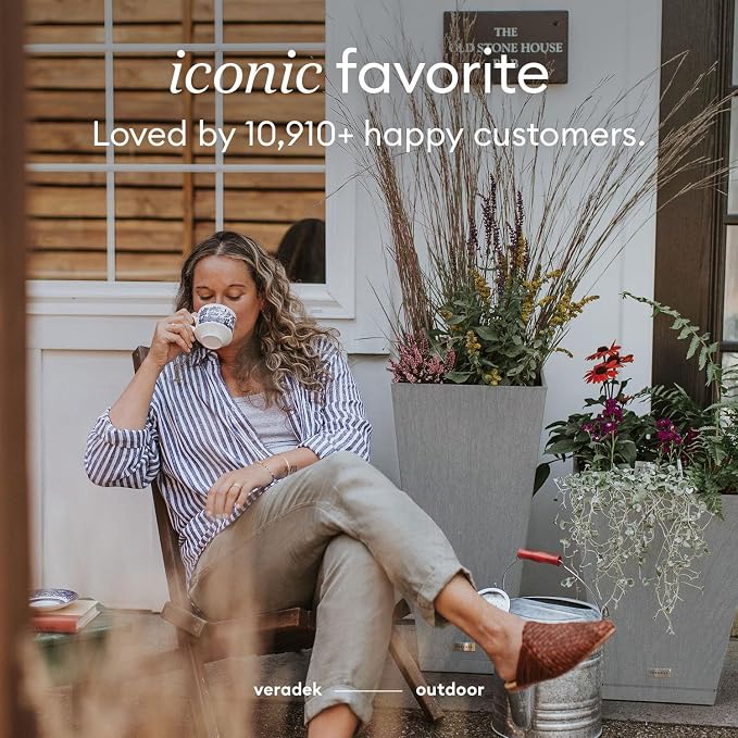Veradek V-Resin Indoor/Outdoor Taper Planter (Gray, 26 inch - 2 Pack with 2 Saucer Trays)
