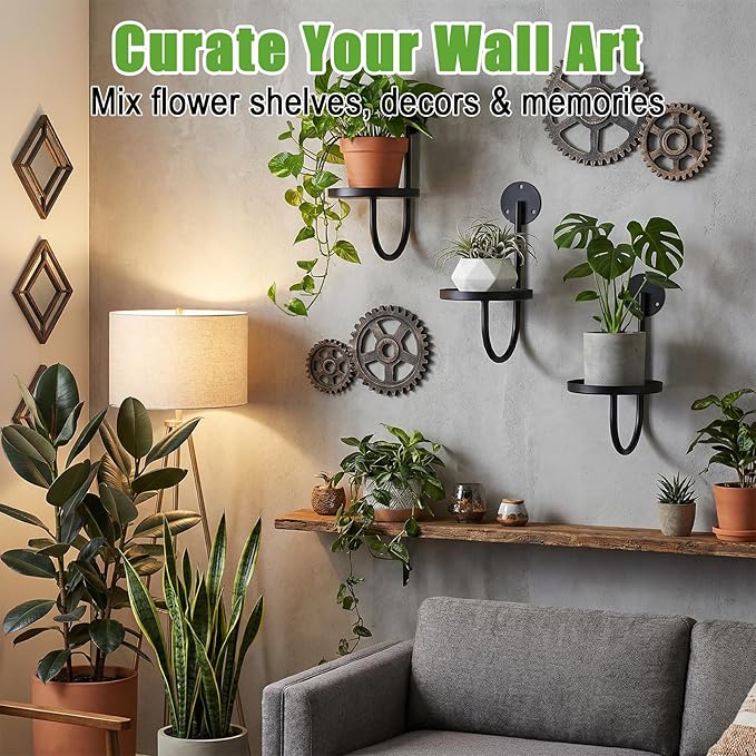 3 Pcs Wall Planters for Indoor Plants, Wall Mounted Plant Holder, Metal Plant Floating Decor Shelves, Space Saving, Walls Hanging Decor for Bedroom, Living Room, Kitchen, Office, Bathroom