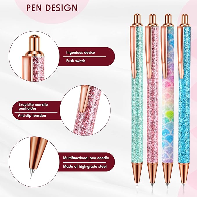 Epakh Writing Instrument Stainless Steel Weeding Pen, 4 Piece, Retractable, Air Release, Bubble Removal, DIY Craft Project, Bright Color