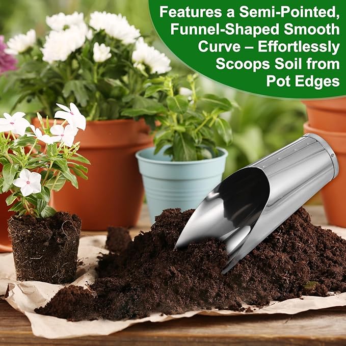 M METERXITY 1-Pack Bonsai Soil Scoops, 2.4inch/6cm Stainless Steel Garden Soil Scoops Bucket Shovel Potting Scoopers for Transplanting/Flower Planting, Small Gardening Tools [Silver Tone]