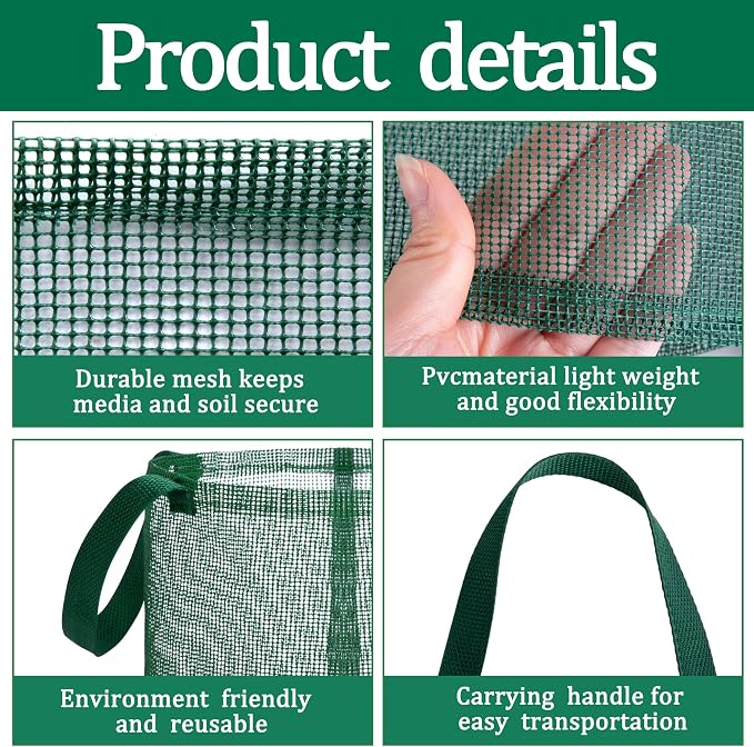 EBaokuup 4 Pcs Pond Planting Bag with Handle, Reusable 7 Inch Round Aquatic Mesh Plant Pot for Ponds, Breathable Green Water Garden Pond Plant Basket for Lotus Bog Terrestrial Plants