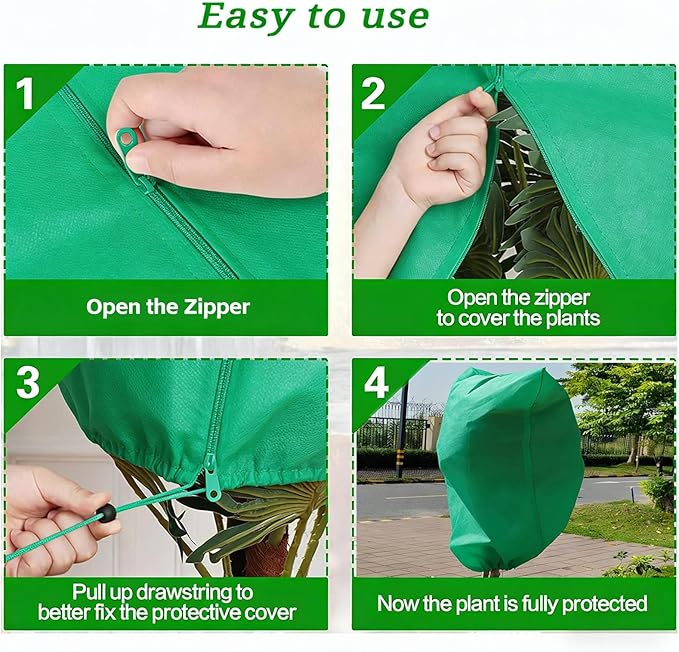 Plant Covers Freeze Protection-70"W x 70"H Large Frost Blankets for Outdoor Plants, 2.4oz/yd² Heavy-Duty Christmas Tree Covers with Zipper & Drawstring – Reusable Winter Plant Freeze Cloth