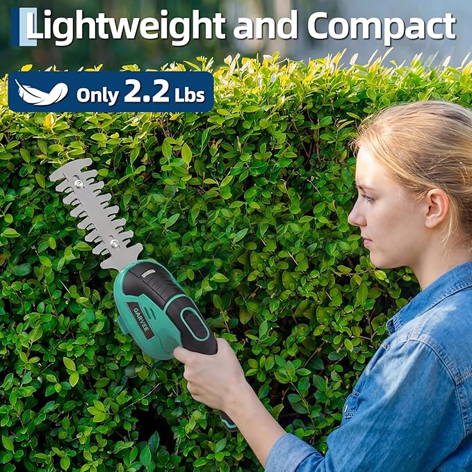 Garvee Cordless Hedge Trimmer - Small Garden 2 in 1 Handheld 7.2V Electric Grass Shears/Grass Cutter Rechargeable Lithium-Ion 2.0 Ah Battery and Type-C Cable Included Shrubbery Trimmer