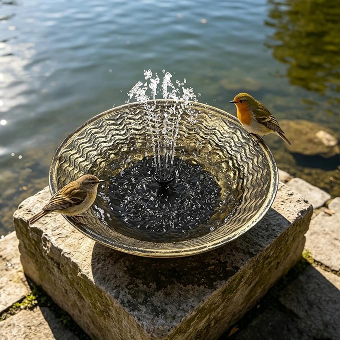 Bird Bath for Outside, Solar Powered Bird Bath Bowl Fountain, Solar Fountain Bird Bath for Outdoor Garden Patio Lawn Tabletop Decor (Gold)