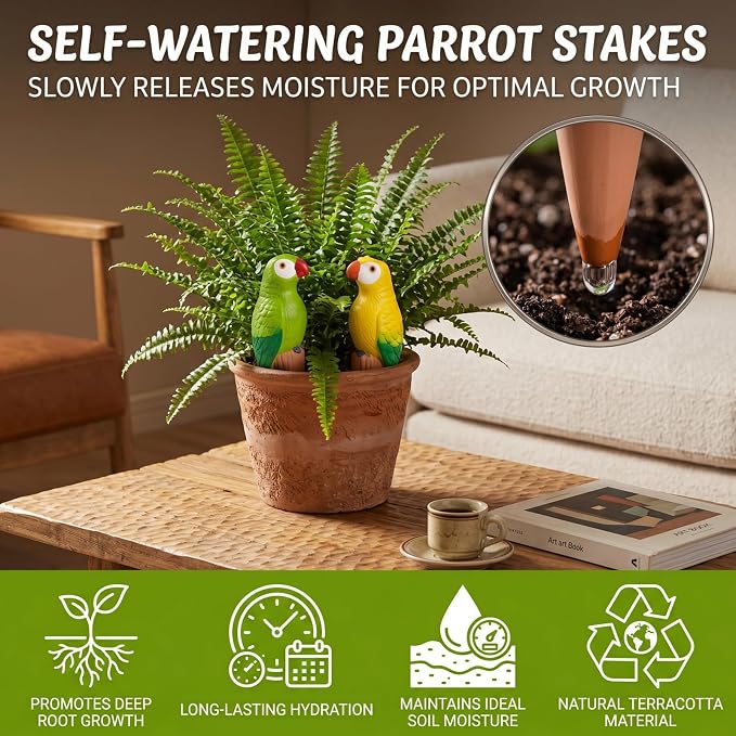 Terracotta Watering Spike Set, 4 Pcs Self Watering Planter Insert, Automatic Plant Watering Devices for Vacation Care, Garden/Office/Outdoor/Indoor Plant Decoration