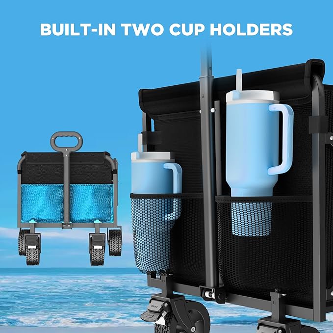 Wagons Carts Foldable, Beach Wagon with Brakes & All-Terrain Wheels 560LBS Capacity Collapsible Wagon for Trips, Outdoor Camping, Sports & Garden Use