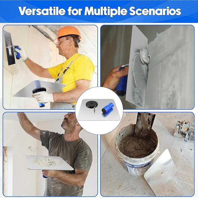 Drywall Hand Tool Kit, 12" Aluminum Plaster Hawk Mortar Board Holder & 12" x 4.7"Stainless Steel Finishing Trowel, Flat Masonry Mud Hawk with Non-Slip & Ergonomics Handle, Stucco Plaster Tool