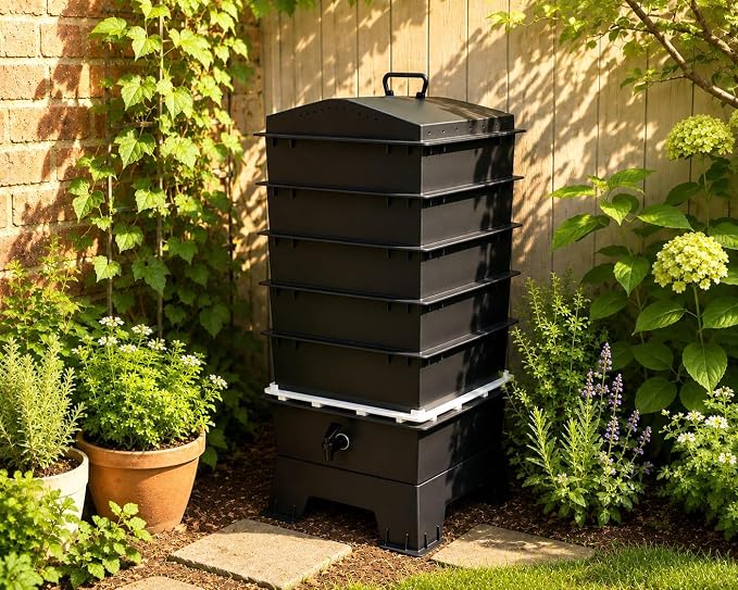 ® 5-Tray Compost Bin, Classic Model, Matt Black with Free Worm- Saver Tray
