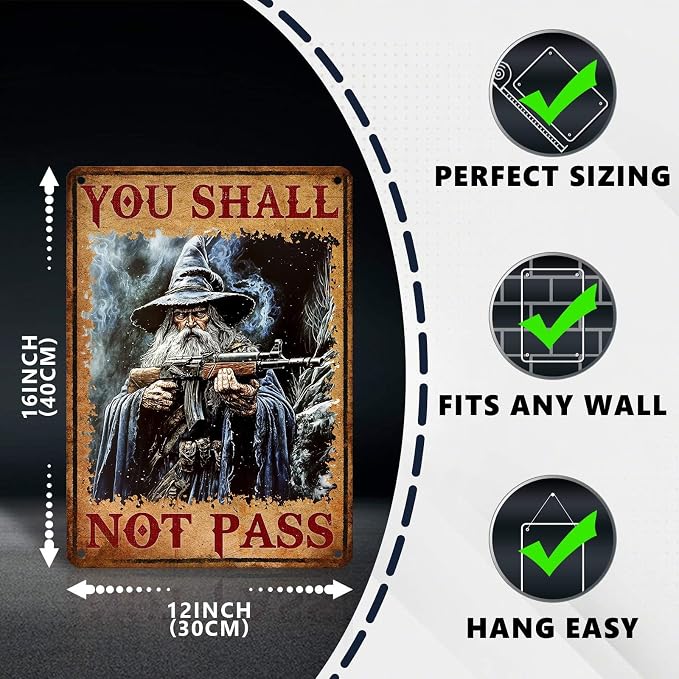 Vintage Witch Tin Sign You Shall Retro Metal Poster Not Pass Funny Gun Wall Art Cafe Office Wall Decorations for Home Bar Pub Club Cafe Shop Man cave Kitchen 16 * 12 In