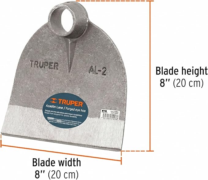 Truper Lane No. 2 Field Hoe Head, 2 lb Forged Steel, Heavy-Duty Replacement Hoe Head for Agriculture and Landscaping (Model AL-2/10606)