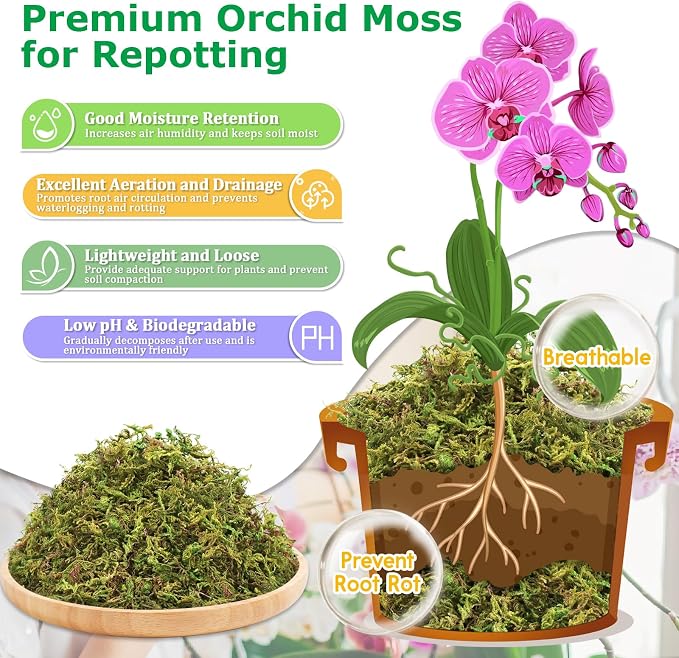 Legigo 3.3LBS Sphagnum Moss for Plants, 60QT Natural Orchid Moss Potting Mix Dried, Green Forest Plant Moss for Orchid Repotting Carnivorous Succulents Indoor Potted Plants Gardening and Reptiles