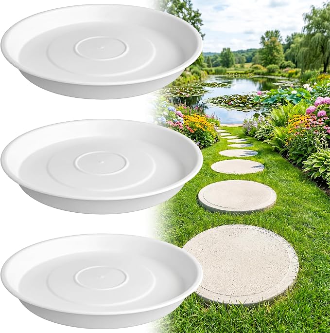 U0U 3Pcs Round Stepping Stone Mold,12.6" White Cement Molds for Concrete,Plastic Concrete Molds for Casting Garden Pathmate Pavement Precast and Forms Walkway (White, 12.6"/3PCS)