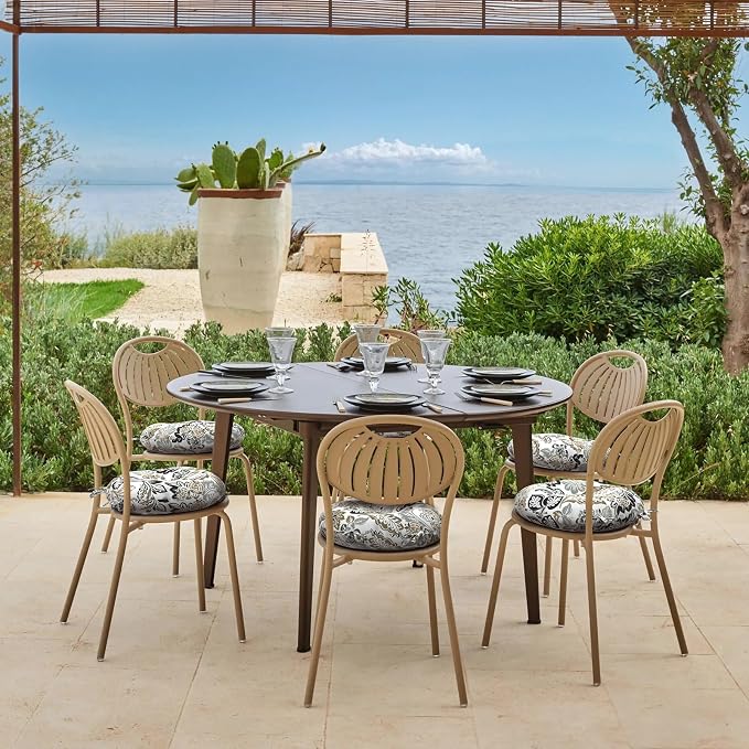 DYTXIII Set of 2 Outdoor Round Chair Cushions 15"x15"x4" with Ties, Water Repellent Tufted Bistro Seat Cushions, Thick Patio Chair Pads for Bar Stool, Garden & Dining Furniture - Dailey Tan
