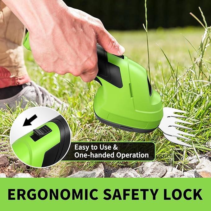 FULLYEA Cordless Hedge Trimmer, 2 in 1 Handheld Cordless Grass Shears with 2.0Ah Battery and Type-C Cable Included, Lightweight Bush Trimmer Grass Cutter for Garden Yard Lawn(Green)