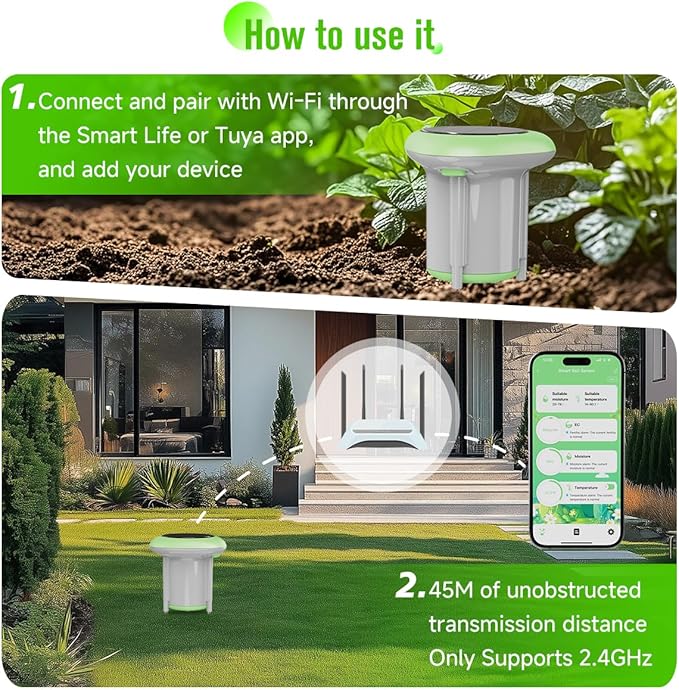 Smart 3-in-1 Soil Moisture/Temperature/Fertility Meter for Garden/Farming/Lawn, Soil Test Kit for Plant, GreenVation Digital Soil Sensor with Tuya/Smart Life APP Push Notification