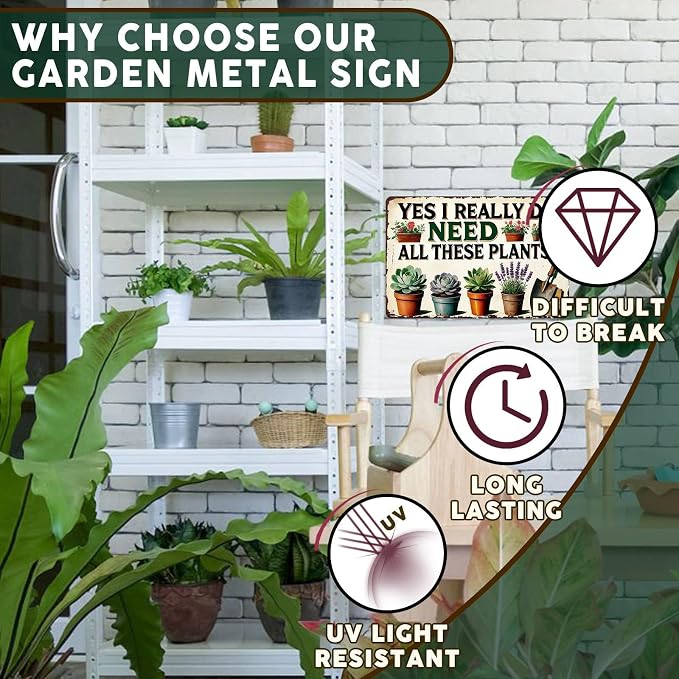 PEACHGARDEN Garden Sign I Really Need All These Plants Gardening Gifts for Women Garden Wall Decor Vintage Metal Sign For Patio Yard Greenhouse 8x12 inch