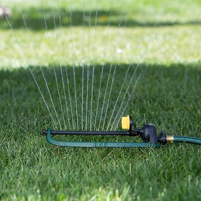 Melnor 65150AMZ Oscillating Sprinkler, 15 Precision Nozzles, Adjustable Spray Range, Waters Up to 2,650 Sq. Ft., with QuickConnect Bundle, Green, Yellow