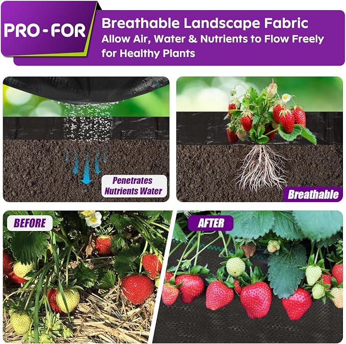 3FT x 100FT 3.2oz Heavy Duty Weed Barrier Landscape Fabric – Premium Woven Ground Cover for Gardening, Farming & Driveways, Breathable Weed Control Cloth with 10 U-Shaped Securing Pegs