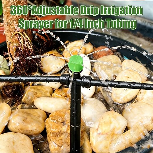 30pcs Drip Irrigation Emitters, Kalolary Adjustable 360 Degree Water Flow Emitters for 1/4" Tubing, Two-Way Connection Irrigation Drippers for Garden, Lawn, and Greenhouse Watering Systems(Green)