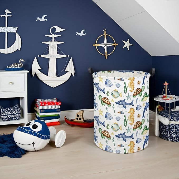 Ocean Kids Laundry Basket Baby Hamper Sea World Toy Storage Bin for Boys Room Decor Baby Nursery Hamper Gift Baskets for Bedroom Bathroom(Ocean)