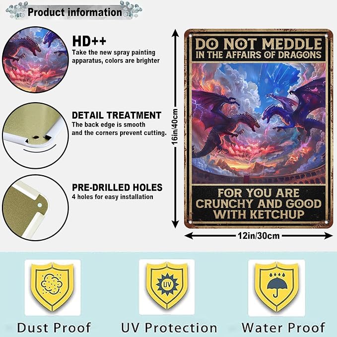 Do Not Meddle in the Affairs of Dragons Sign Funny Sarcastic Metal Tin Sign Wall Decor Man Cave Bar Yard Wall Decoration 12 * 16in