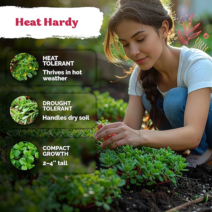 KVITER 250 Purslane Seeds (Portulaca Oleracea Sativa) - Green Purslane, Edible, Heat Tolerant Greens, Non GMO, Heirloom Seed - Herb Seeds in Seed Packets for Containers, Gardens, Indoors and Outdoors