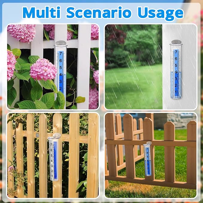 Rain Gauge Outdoor, 7" Large Capacity Rain Gauge Replacement Tube with Stainless Steel Mounting Rack Holder, Clear Numbers, Rain Gauges Outdoors Best Rated for Garden Lawn Yard Fence Patio Farm