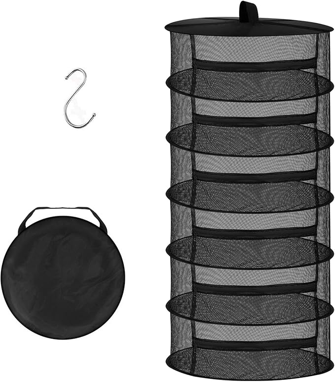 Desy & Feeci Drying Net Herbs 6-Layer Hanging Herbs Drying Rack Drying Net with Zips, Black, 60 x 120 cm