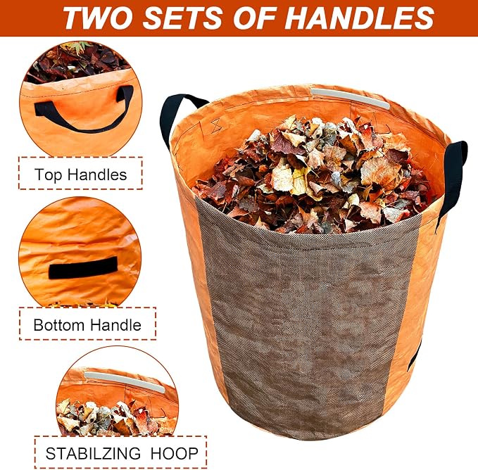 STARPYNG Orange PE Woven Leaf Bag (D26, H30 inch) for Garden Waste, Yard Leaves, and Outdoor Debris - Large Capacity, Durable, Reusable with Handles (1-Pack)