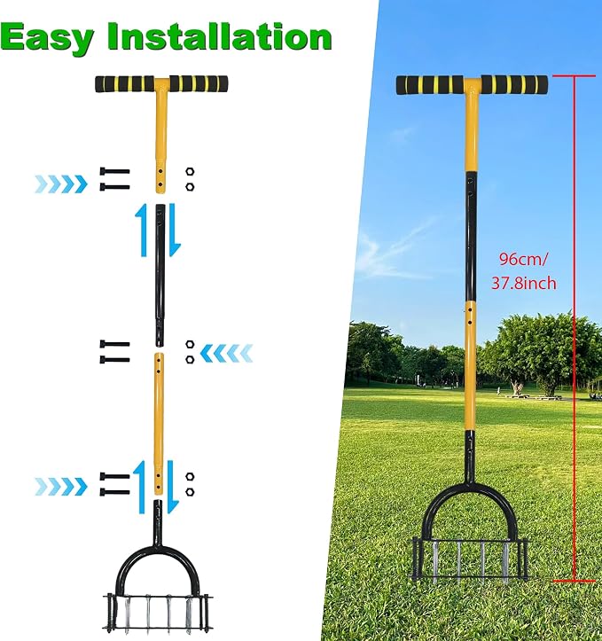 Garden Lawn Aerator & Aerator Lawn Tool - Manual Grass Plug Aerators & A Cleaning Tool, Coring Aeration Tools, Manual Yard Aerator for Lawn with 15 Spikes, Automatic Dirt and Leaf