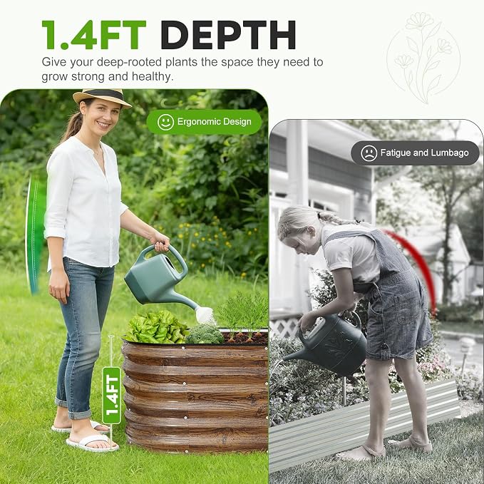 Galvanized Raised Garden Bed Outdoor- 6x2x1.4ft Oval Steel Raised Beds for Gardening, Metal Planter Box with Protective Strip and Gloves for Vegetables, Flowers, Fruits (Brown)