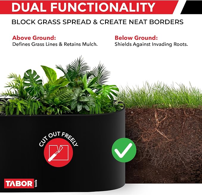 TABOR TOOLS 20 Ft Terrace Board, 5 Inch High, 0.1" Inch Thickness, Landscape Edging Coil, Grass Barrier, Bender Board, Garden Liner, ES30. (Black)