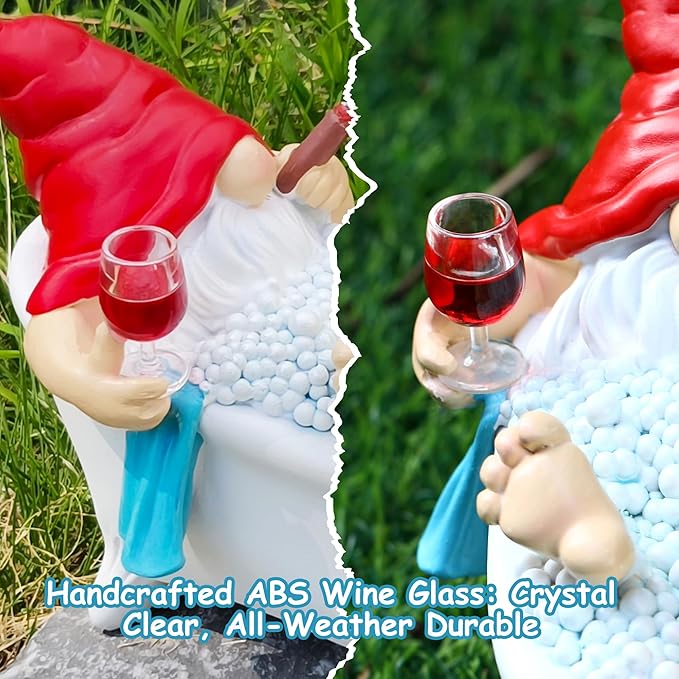 Toncoke Funny Garden Gnomes for Outdoor, 7 Inch Gnomes Decorations for Yard with Bathtub & Wine Glass, Gnome Garden Decor for Home Patio Lawn, Gnomes Gifts for Women Spring Summer Christmas Halloween