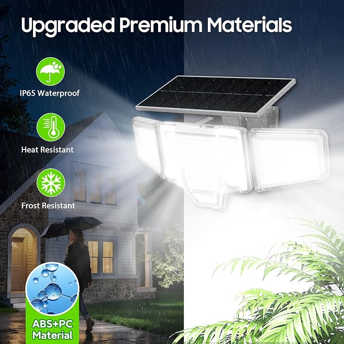2026 White Motion Sensor Solar Lights Outdoor, 4000LM Solar Flood Lights with Dual PIR & Curved 300° Wide Beam, Larger 3500mAh Adjustable Solar Security Spot Lights Waterproof for Yard-4Pack